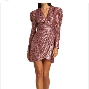 JONATHAN SIMKHAI Metallic Silk Jacquard Puff-Sleeve Sheath Dress